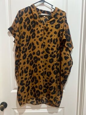 Karlie Leopard Print Dress - Black on Camel